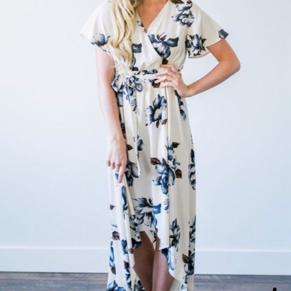 Piper & Scoot hi low floral maxi wrap-style dress